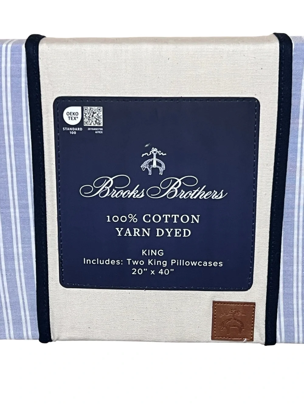 Brooks Brothers KING 2 Pillowcases Blue Stripe Yarn Dyed Farmhouse Coastal Set